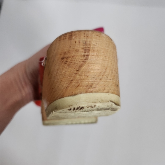 SOLD! Skane Toffeln red leather clogs wooden Sweden sz 2 - Picture 3 of 4